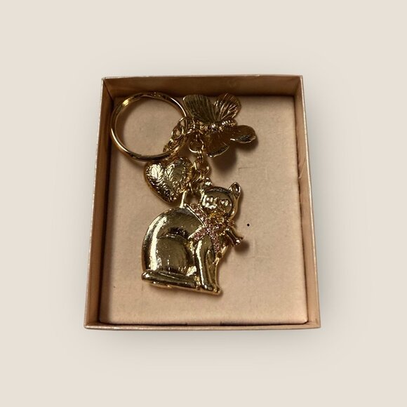 Kirks Folly Sitting Pretty Cat Butterfly Heart Keychain Keyring Pink Rhinestones - Picture 1 of 3